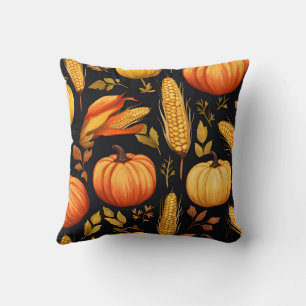 Pumpkins, cobs and leaves throw pillow