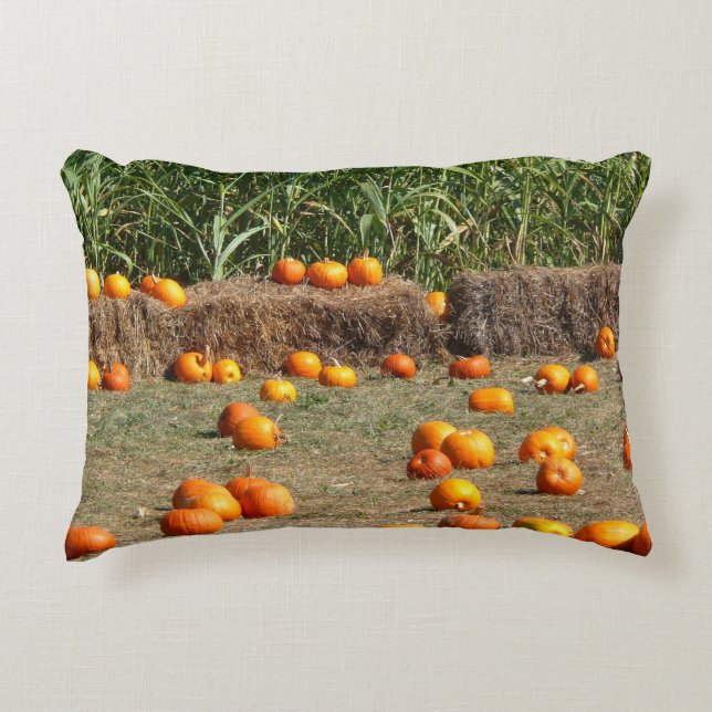 Pumpkins, Corn and Hay Autumn Harvest Photography Decorative Pillow (Front)