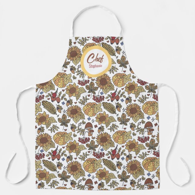 Pumpkins Corn &  Sunflowers , Personalized Chefs  Apron (Front)