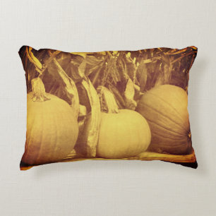 Pumpkins Cornstalks Fall Vintage Look Accent Pillow