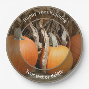 Pumpkins Cornstalks Personalized Fall Thanksgiving Paper Plate