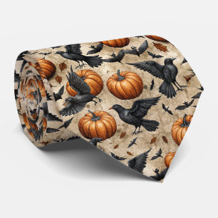 Pumpkins, Crows, and Bats Halloween Pattern Tie