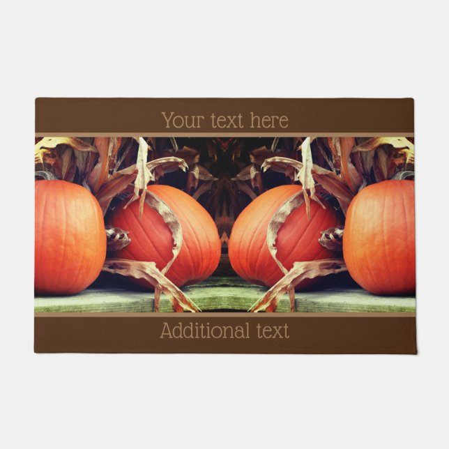 Pumpkins Dried Corn Stalks Autumn Personalized Doormat (Front)