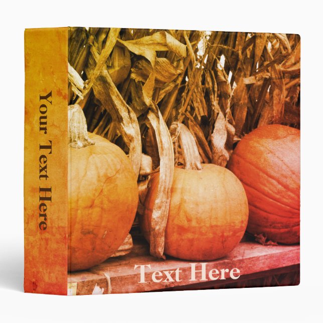 Pumpkins Dried Corn Stalks Fall Personalized Binder (Front/Spine)