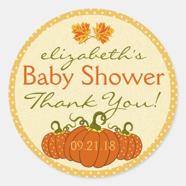 Pumpkins Fall Baby Shower Thank You Classic Round Sticker (Front)