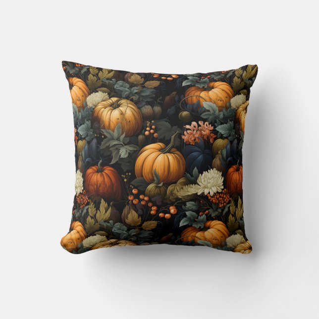 Pumpkins Floral Art Throw Pillow (Front)