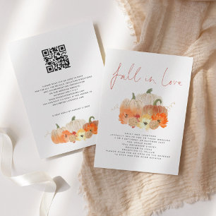 Pumpkins Florals Glitter QR Code Fall in Love Invitation