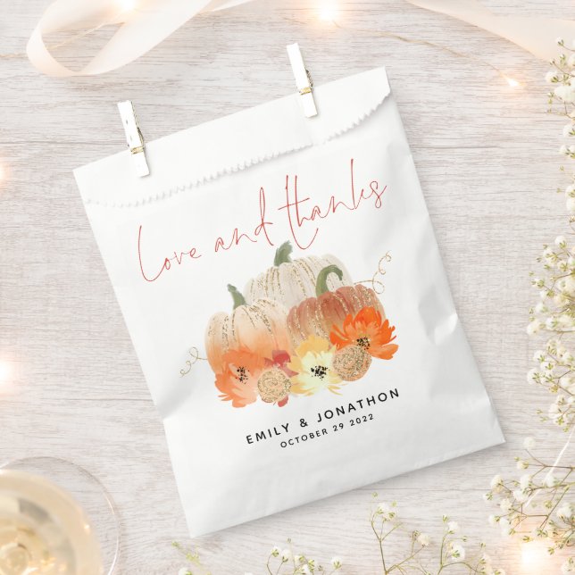 Pumpkins Florals Glitter Wedding Love and Thanks Favour Bag (Clipped)