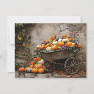 Pumpkins, Flowers, and Leaves in a Wheelbarrow Postcard