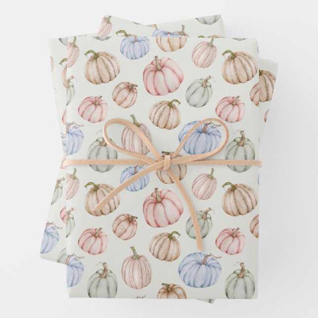 Pumpkins Gender Neutral Fall Baby Shower Wrapping Paper Sheet (In situ)