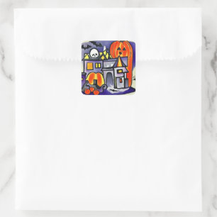 Pumpkins, ghosts, halloween bats square sticker
