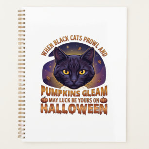 Pumpkins Gleam Halloween Black Cat Falling Leaves_ Planner