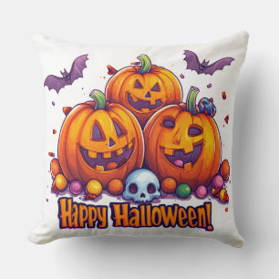 Pumpkins Halloween cute 🎃 and colo candy Throw Pillow