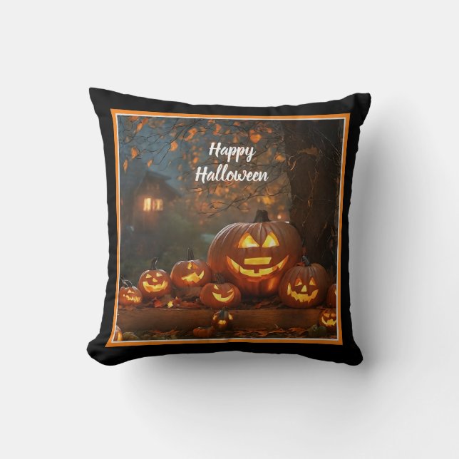 Pumpkins Halloween Family Collection Throw Pillow (Front)