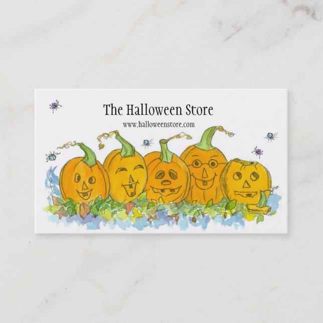 Pumpkins Halloween Spiders Autumn Fall Business Card (Front)