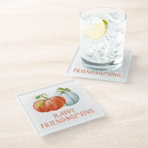Pumpkins Happy Friendsgiving burnt orange Glass Coaster