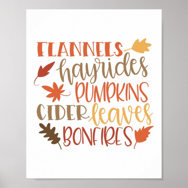 Pumpkins, Hayrides, Flannels Typography Poster (Front)