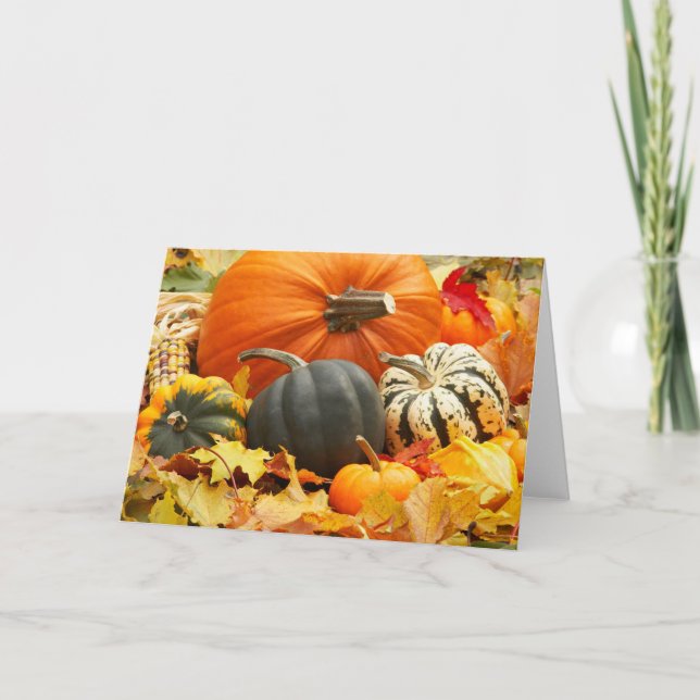 Pumpkins in Fall Leaves card (Front)