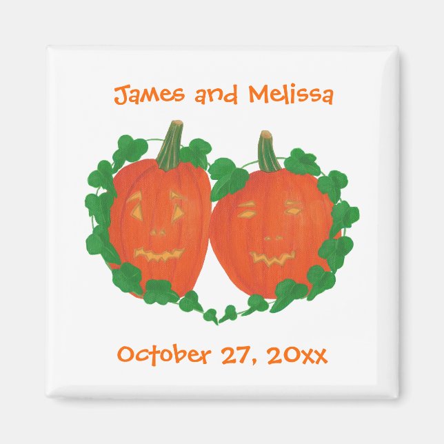 Pumpkins in Love Halloween Wedding Magnets (Front)