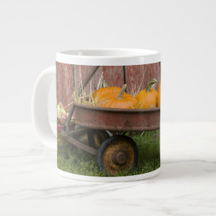 Pumpkins in old wagon large coffee mug