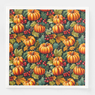 Pumpkins in the Leaves with Berries Napkin