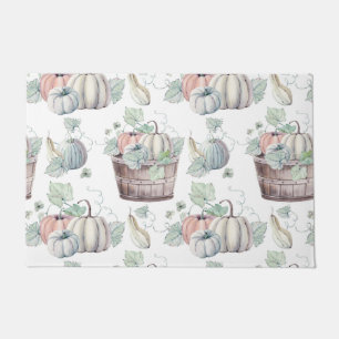 Pumpkins in Wooden Bucket in Soft Watercolors Doormat