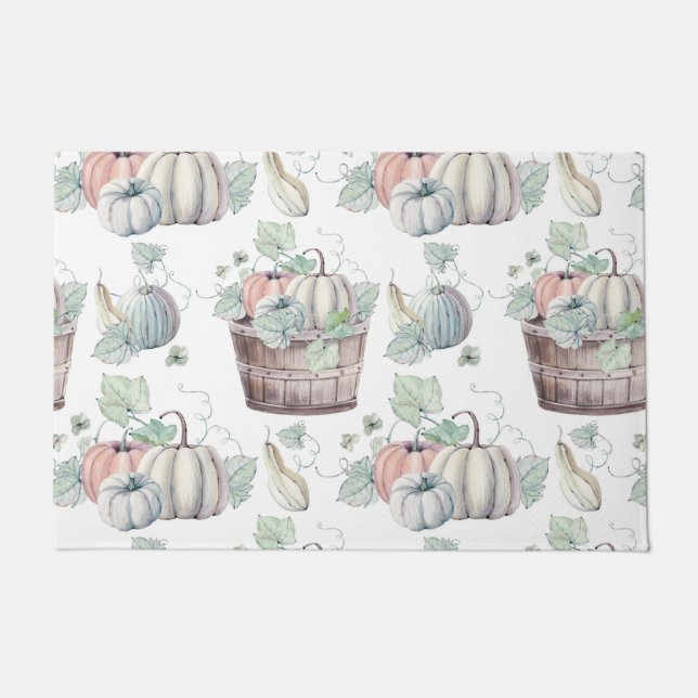 Pumpkins in Wooden Bucket in Soft Watercolors Doormat (Front)