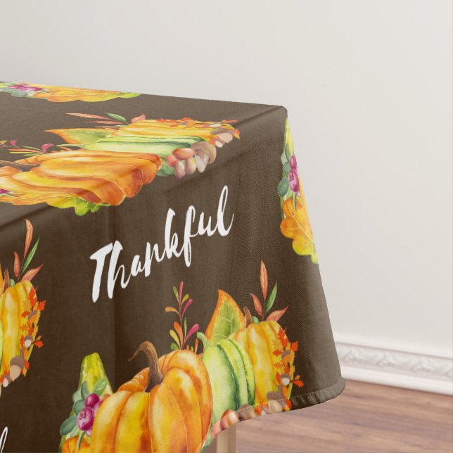 Pumpkins, Leaves and Foliage Thankful Pattern Tablecloth (In Situ)