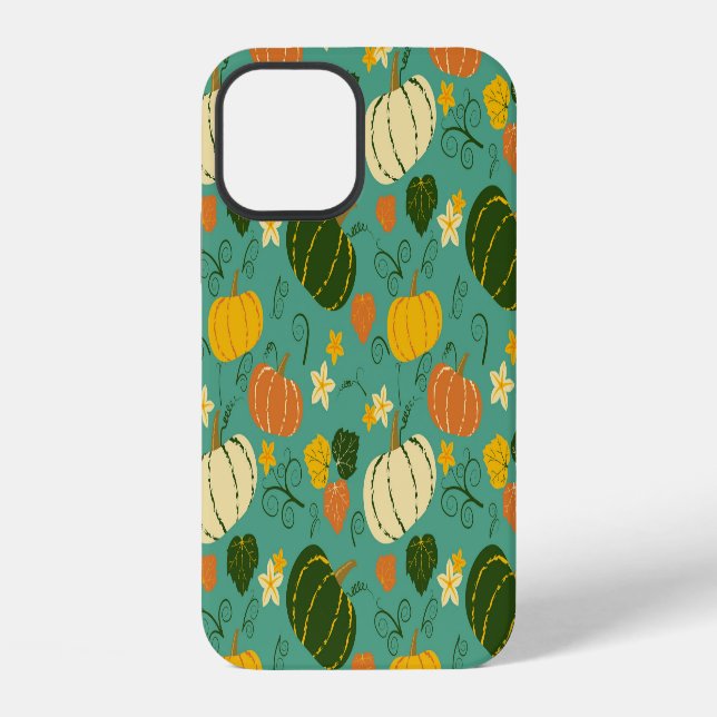 Pumpkins, leaves: autumn vegetable pattern iPhone case (Back)