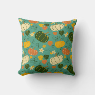 Pumpkins, leaves: autumn vegetable pattern throw pillow