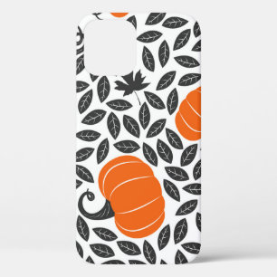 Pumpkins, leaves: cute autumn pattern. iPhone 12 case