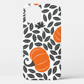Pumpkins, leaves: cute autumn pattern. iPhone 12 case