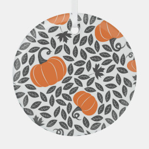 Pumpkins, leaves: cute autumn pattern. glass ornament