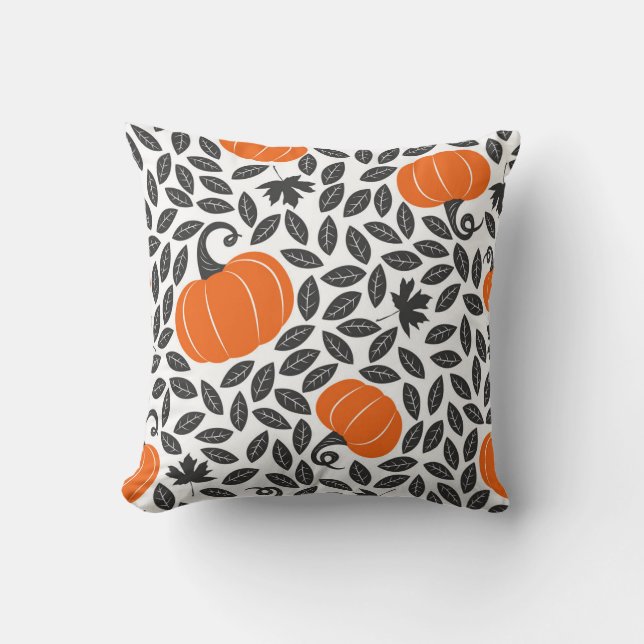 Pumpkins, leaves: cute autumn pattern. throw pillow (Front)