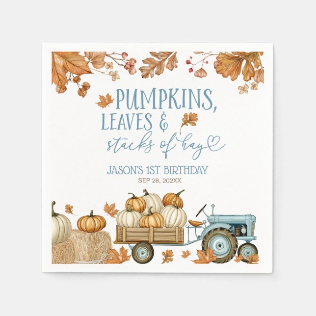 Pumpkins Leaves & Stacks of Hay Boy Napkin (Front)
