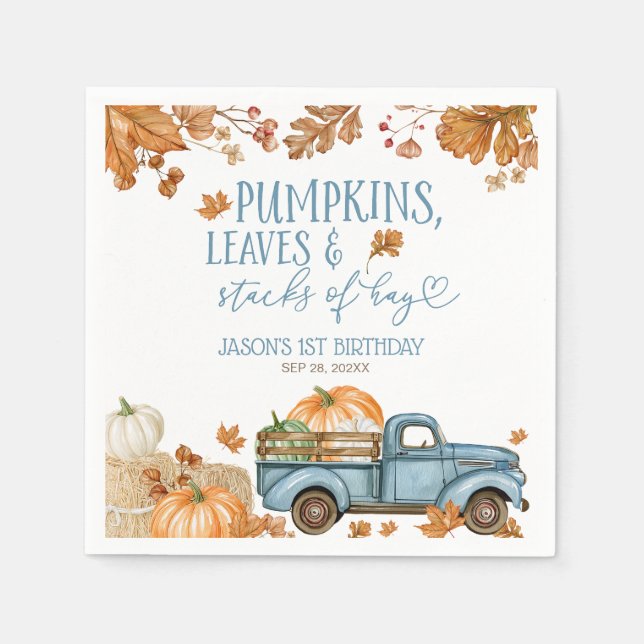 Pumpkins Leaves & Stacks of Hay Boy Napkin (Front)
