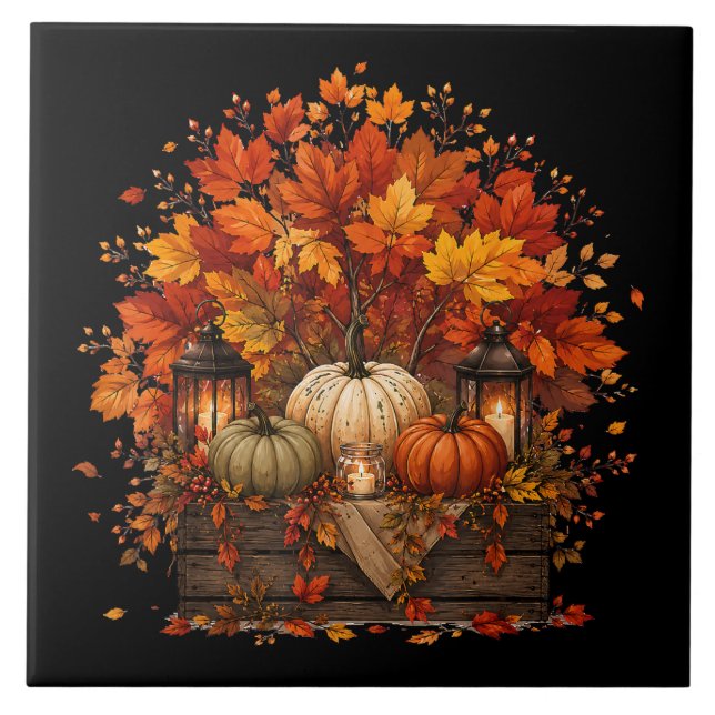 Pumpkins Leaves Trees Fall Autumn Season Tile (Front)