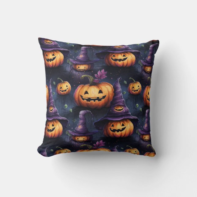 Pumpkins Magic Hats Halloween  Throw Pillow (Front)