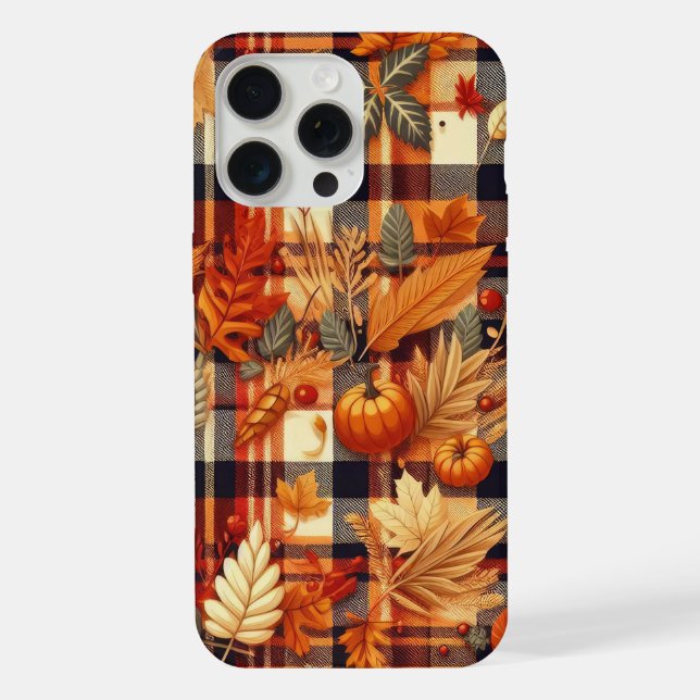 Pumpkins Maple Leaves Autumn Plaids  iPhone Case (Back)