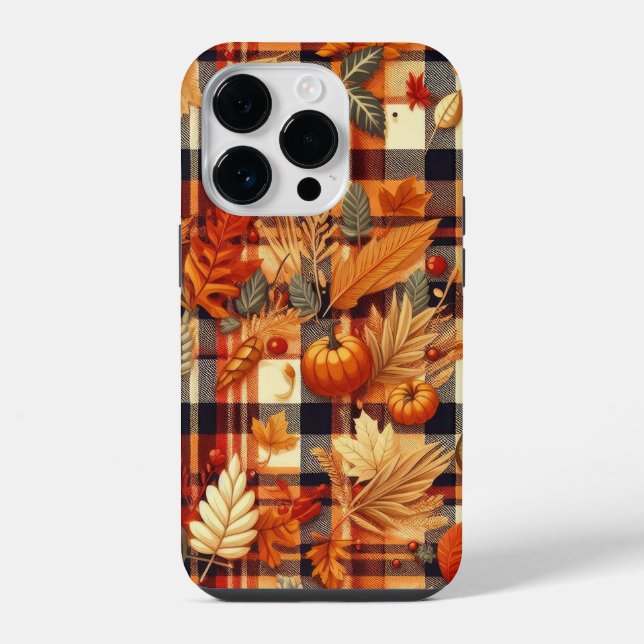 Pumpkins Maple Leaves Autumn Plaids  iPhone Case (Back)