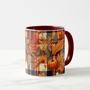 Pumpkins Maple Leaves Autumn Plaids  Mug