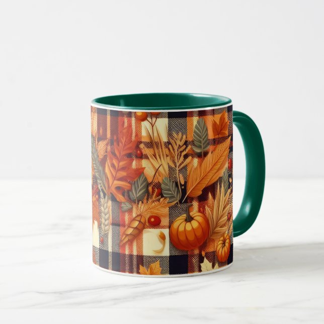 Pumpkins Maple Leaves Autumn Plaids  Mug (Front Right)
