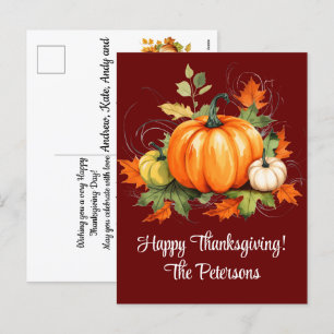 Pumpkins Maple Trees Leaves Happy Thanksgiving Holiday Postcard