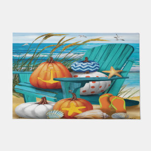 pumpkins on the beach seashell nautical doormat