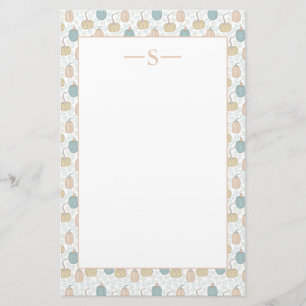 Pumpkins Orange Blue Soft Colours Monogram Vintage Stationery