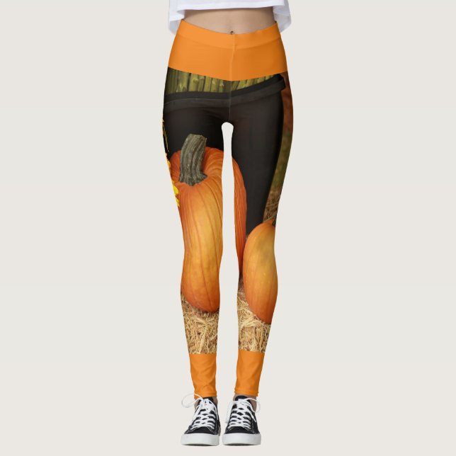 pumpkins outdoors in fall leggings (Front)