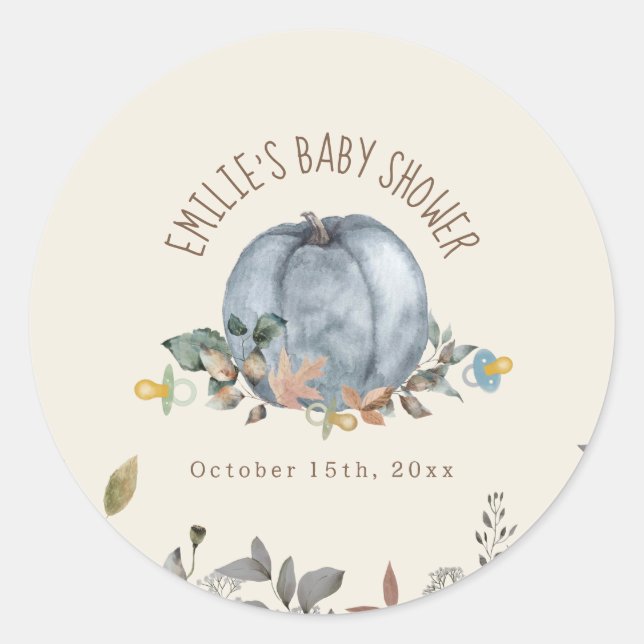 Pumpkins Pacifiers Fall Boy Baby Shower  Classic Round Sticker (Front)