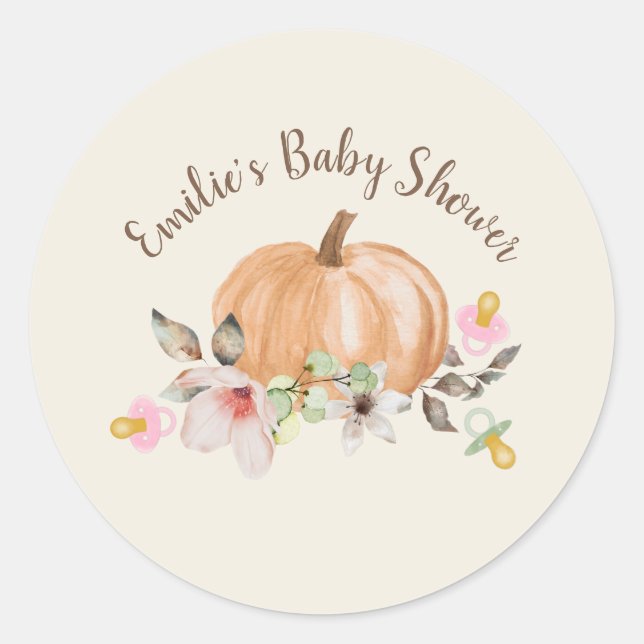 Pumpkins Pacifiers Floral Fall Baby Shower  Classic Round Sticker (Front)