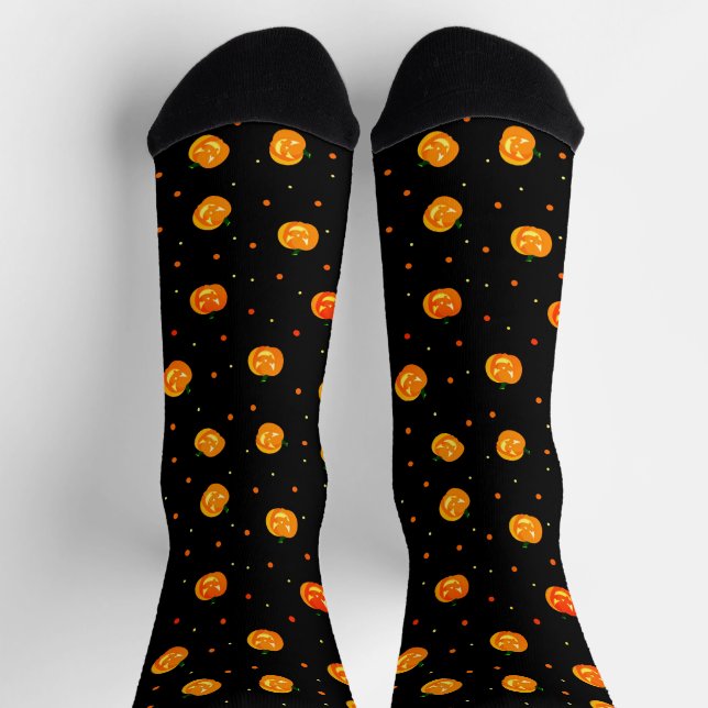 Pumpkins Pattern Jack-o'-Lantern Happy Halloween  Socks (Top)