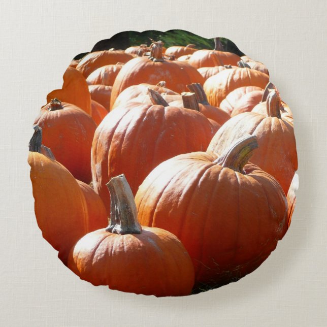 Pumpkins Photo for Fall, Halloween or Thanksgiving Round Pillow (Front)
